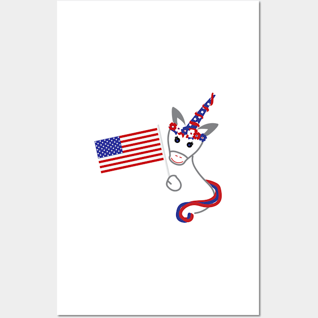 4th of July Unicorn and Usa flag Wall Art by sigdesign